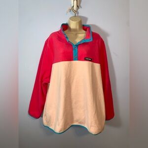 Lands' End Vibrant dark Pink and powder pink heritage button blue trim 3x